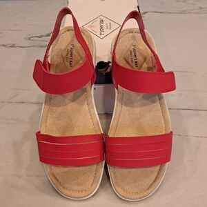 NIB St. John's Bay Red Sling Back Sandals With Memory Foam Women's Size 6.5